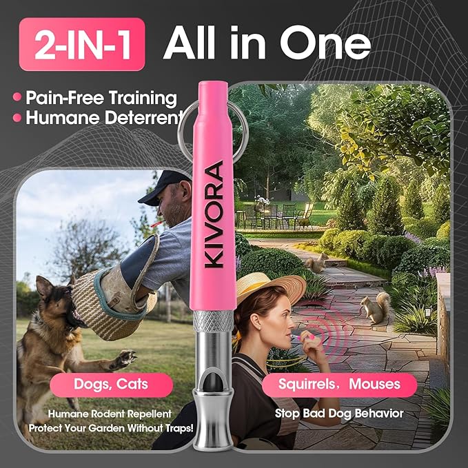 KIVORA 4 Pack Dog Whistle to Stop Barking Neighbors Dog,304 Stainless Steel Adjustable Ultrasonic Silent Dog Training Whistle for Recall & Bark Control,Professional Whistle Suitable for All Dogs(pink)