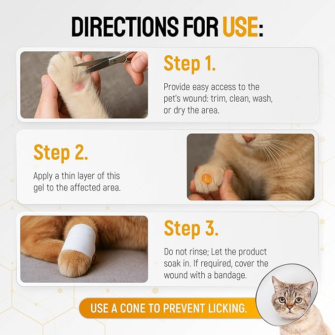 Dog Wound Care with Manuka Honey & Colloidal Silver for Scratches & Skin Irritations – Cat & Dog Hot Spot Treatment Gel Works as Honey Rapid Wound Repair for Horses – Suits All Pets – 2-Oz