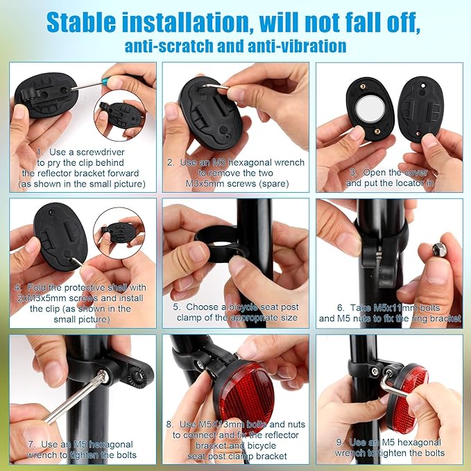 Gosknor Bicycle Mount Compatible with Airtag, Hidden Bike Reflectors Holder, GPS Tracker for Electric Bicycle, Mountain Bikes, Scooter