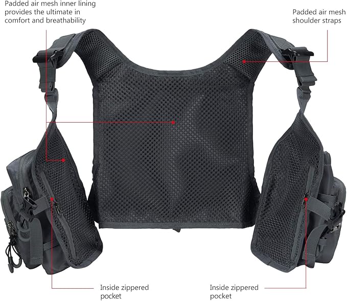 BASSDASH FV08 Ultra Lightweight Fly Fishing Vest for Men and Women Portable Chest Pack One Size Fits Most