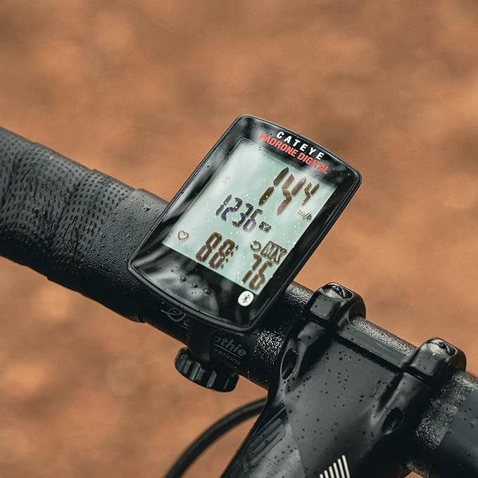 CATEYE Padrone Digital Bluetooth Cycling Computer – IPX8 Waterproof Wireless Bike Speedometer, Bluetooth Heart Rate, Speed & Cadence Compatible, For Road, MTB, Gravel Bikes, Smartphone App Ride Upload