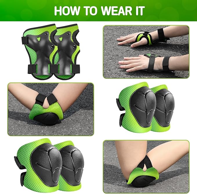 Wemfg Kids Protective Gear Set Knee Pads for Kids 3-14 Years Toddler Knee and Elbow Pads with Wrist Guards 3 in 1 for Skating Cycling Bike Rollerblading Scooter