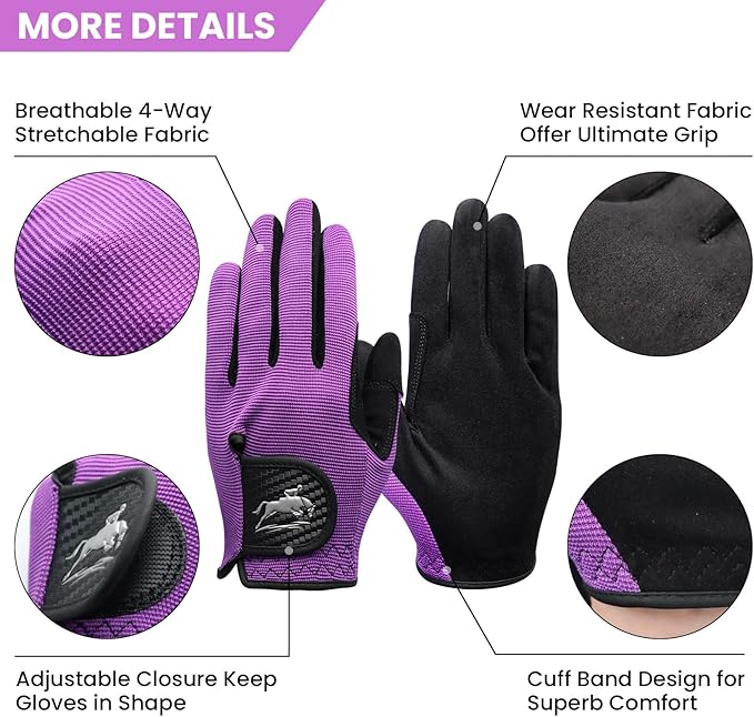FINGER TEN Horse Riding Gloves Equestrian Women Kids for Girls Boys Mesh Breathable Lightweight Color Pack, Comfortable Grip for Summer