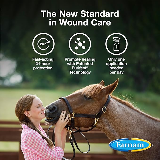 Farnam Purishield Horse Wound Care Fast-Acting Spray for Horses, Dogs, Cats & Livestock, 24-Hour Protection*, Cleans, Treats and Promotes Healing*