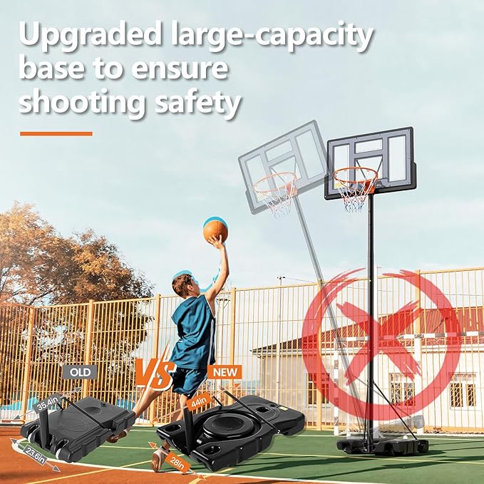 Sweetcrispy Portable Basketball Hoop Outdoor 6.1-10FT Adjustable Height, 44 Inch Shatterproof Backboard/Shock Absorbent Rim, Fillable Base, 2 Wheels for Backyard/Driveway
