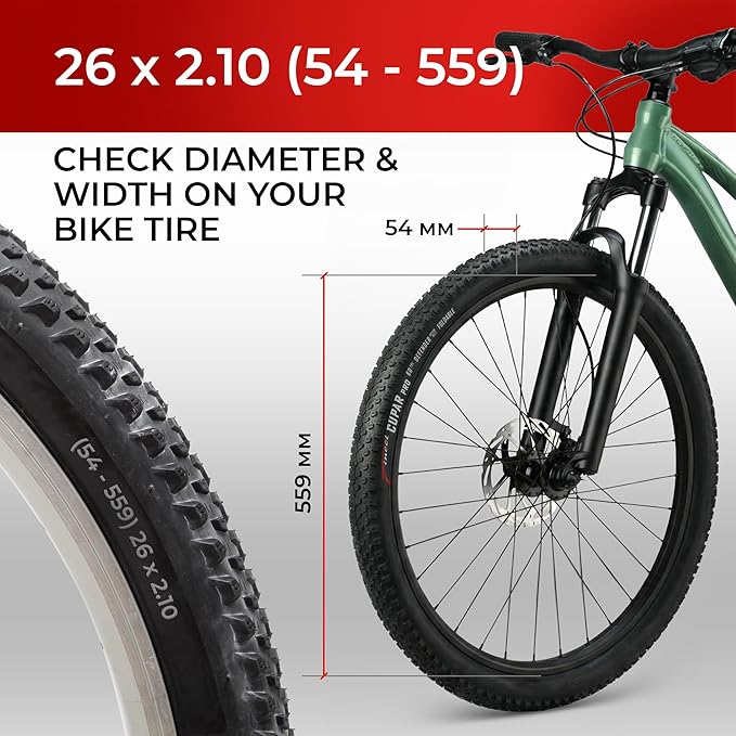 Fincci Foldable 26x2.10 Mountain Bike Tires - 26 Inch Bike Tires with 1mm Nylon Puncture Proof - Black Kevlar 26 Bike Tyre 60 TPI with Cross Country Profile for MTB, XC, Folding, Hybrid Bicycles