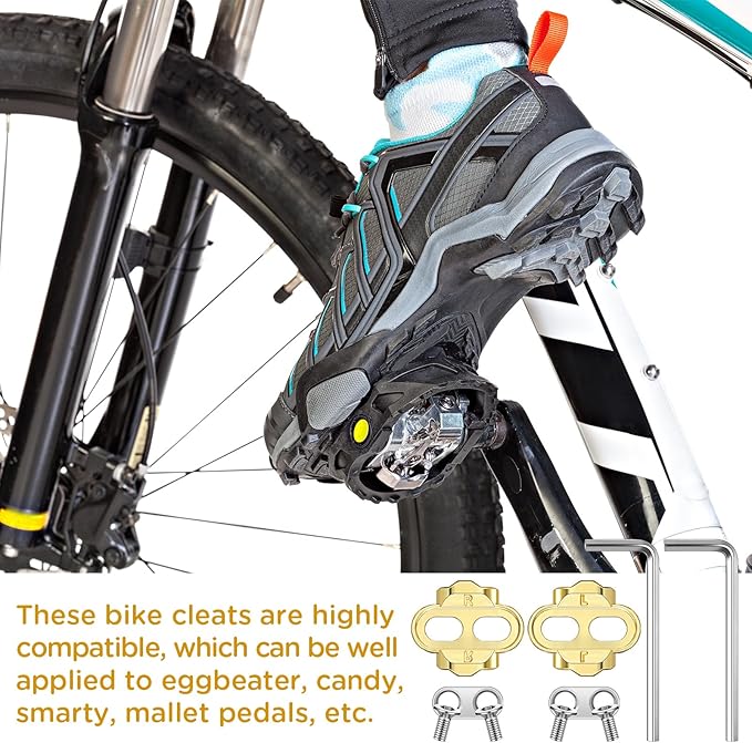 Therwen 4 Pcs Bike Cleats Bicycle Cleats Cycling Cleats with 2 Hexagonal Wrenches for MTB Shoes Compatible with Eggbeater Candy Mallet Smarty Pedals