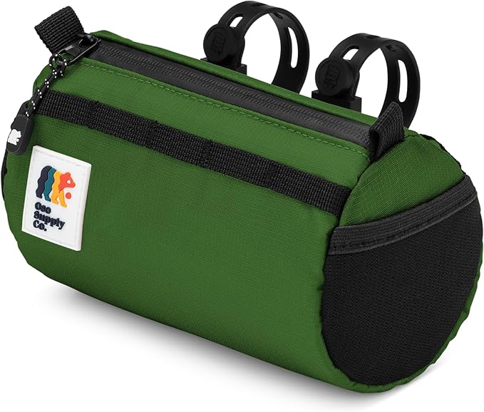 Oso Supply Co Handlebar Bike Bag – Water-Resistant Hard Shell with Quick-Access Zipper, Side Mesh Pockets, and Spacious Storage – Ideal for Cycling, Commuting, and Adventure Rides (Green)