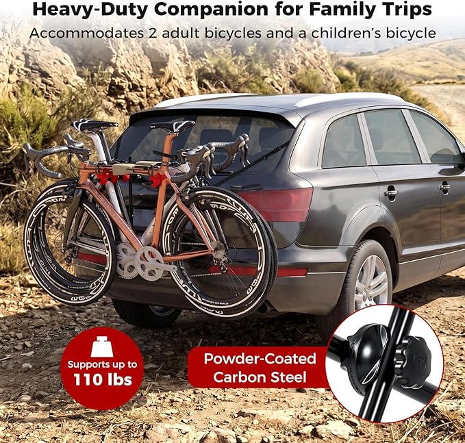Goplus 3-Bike Trunk Mount Bike Rack, Foldable Carbon Steel Bicycle Carrier for Hatchback, Sedan & SUV, Fixed Straps with Anti-Sway, Soft Padding, Easy to Install & Compact Storage, Black
