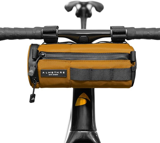 ALMSTHRE Compact Bar Bag – California Gold | Hard-Shell Bike Handlebar Bag with Waterproof Zipper & Adjustable Straps | Lightweight Bicycle Handlebar Bag, Compatible with Road, Gravel & MTB Bikes