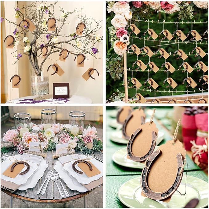 OurWarm 10pcs Good Lucky Horseshoe Wedding Favors with Kraft Tags Rustic Horseshoe Gifts for Vintage Wedding Party Decorations