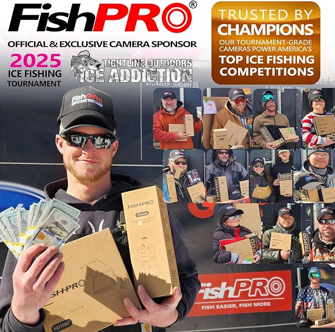 [FishPRO® 2026 Upgrade] Underwater Fishing Camera - [No Slide Off] 7'' Ice Fishing Camera Underwater 1200TVL w/Bracket,12pcs IR + 12pcs LED, 4,500mAh, Portable Fish Finder Ice Fish Gifts for Men, 65ft