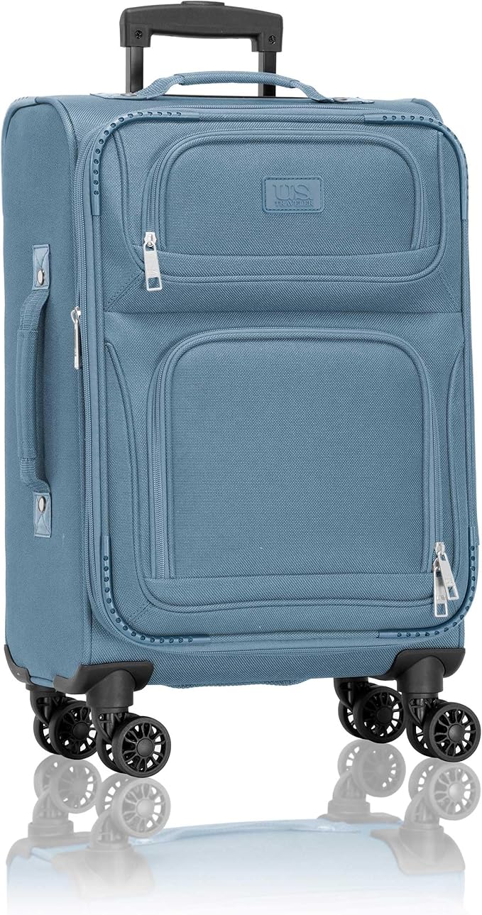 U.S. Traveler リオ 軽量ソフトサイド ローリング機内持ち込みスーツケース 4輪シングル ライトブルー