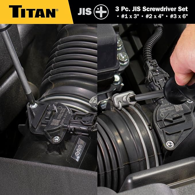 Titan 65885 JIS 3-Piece Screwdriver Set with Magnetic Tips – Includes #1 x 3", #2 x 4", #3 x 6" – Designed for Japanese Standard Screws, Compatible with Japan-Made Cars, Trucks, and Motorcycles