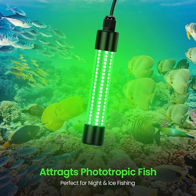 OLIBUY LED Underwater Green Fishing Light, 13W 1300 Lumens IP68 Rated Submersible Fishing Light Attractants for Night Fishing, Docks, Boats, Kayaks(No Battery)