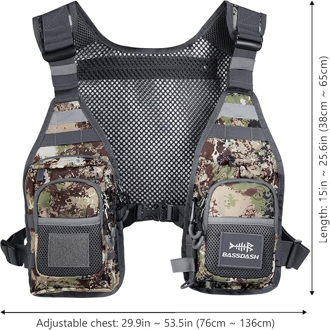 BASSDASH FV08 Ultra Lightweight Fly Fishing Vest for Men and Women Portable Chest Pack One Size Fits Most