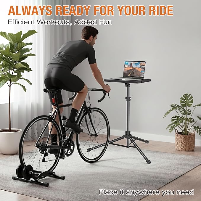 Indoor Cycling Desk - Foldable Tabletop with Non-Slip Surface - Adjustable Height Computer Stand, Bike Trainer & Treadmill Desks