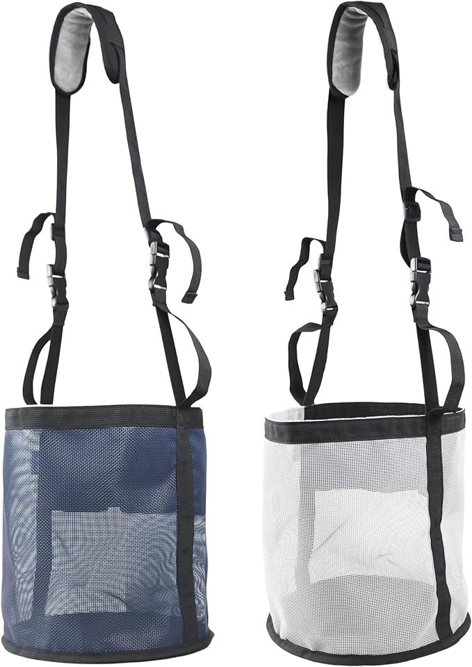Horse Feed Bag,Heavy Duty Muzzle Feed Bag with Adjustable Strap,Comfort Neck Pad,Nose Pad and Double Waterproof Bottom Mesh Feed Bags for Horse Pack of 2 (Blue+Grey)