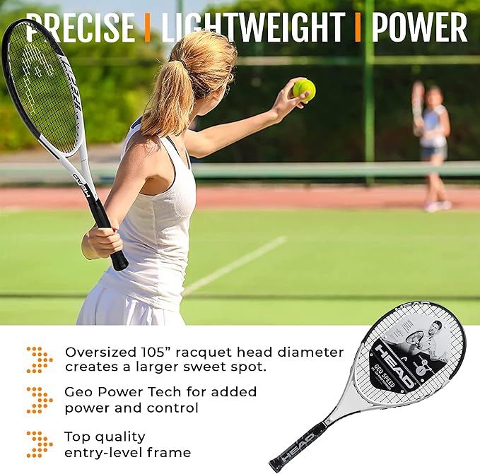 HEAD Geo Speed Adult Tennis Racket - Pre-Strung Light Balance 27.5 Inch Racquet