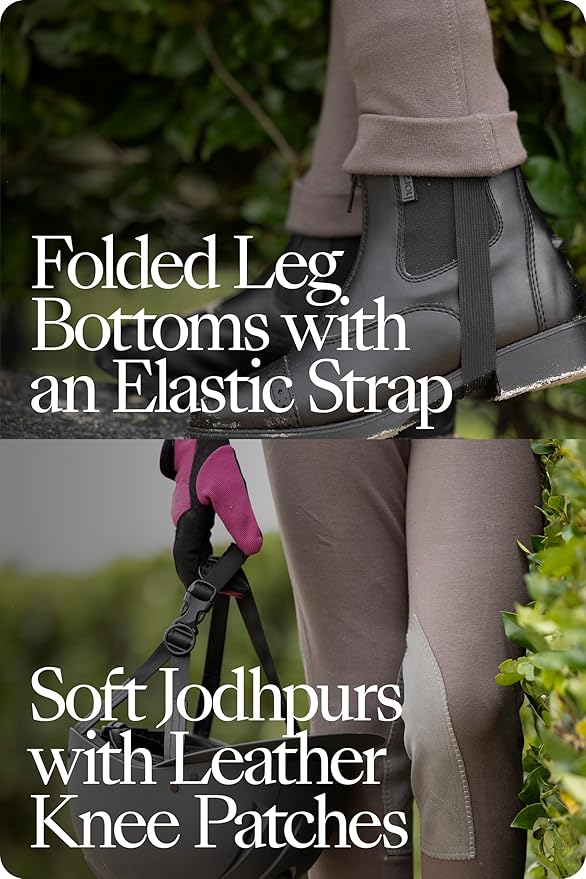 HORZE Nora Girls Riding Pants with Leather Knee Patch | Kids Equestrian Girls Jodhpurs Breeches | Size Chart in Images