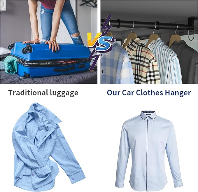 Heavy Duty Car Clothes Hanger Bar 30-64 Inches - Wrinkle Free Telescopic Clothes Rack for Vehicles, SUV, Truck
