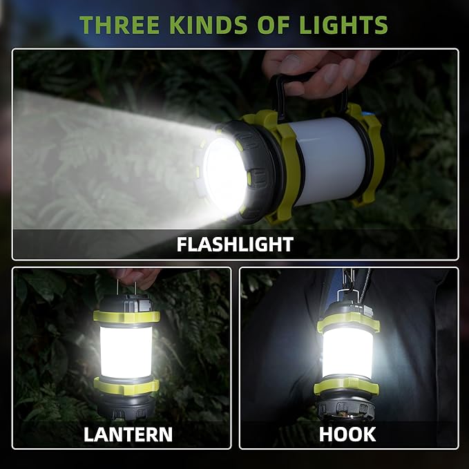 Camping Lantern Rechargeable, Alpswolf Camping Flashlight 4000 Capacity, 6 Modes, IPX4 Waterproof, Led Lantern for Camping, Hiking, Outdoor Recreations Green 4 Packs