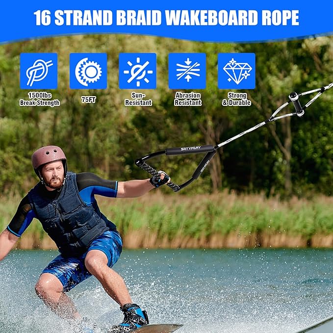 75FT Wakeboard Rope and Handle, Floating Water Ski Rope for Watersports, 4 Sections Ski Ropes for Water Skiing, Kneeboarding, Wakeboarding