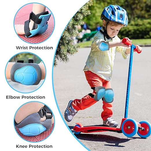 BOSONER Basic Kids Protective Gear: Kids Knee Pads and Elbow Pads with Wrist Guards Set for 3-15 Years - Design for Roller Skates, Cycling, BMX Bike, Skateboard, Inline Skating, Scooter Riding Sports