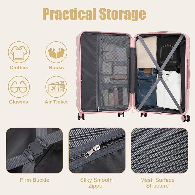 28 Inch ABS Hard Shell Large Luggage With Combination Lock and Side Hooks, Pink