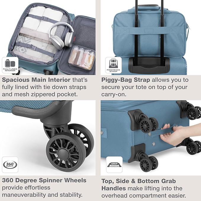 U.S. Traveler リオ 軽量ソフトサイド ローリング機内持ち込みスーツケース 4輪シングル ライトブルー