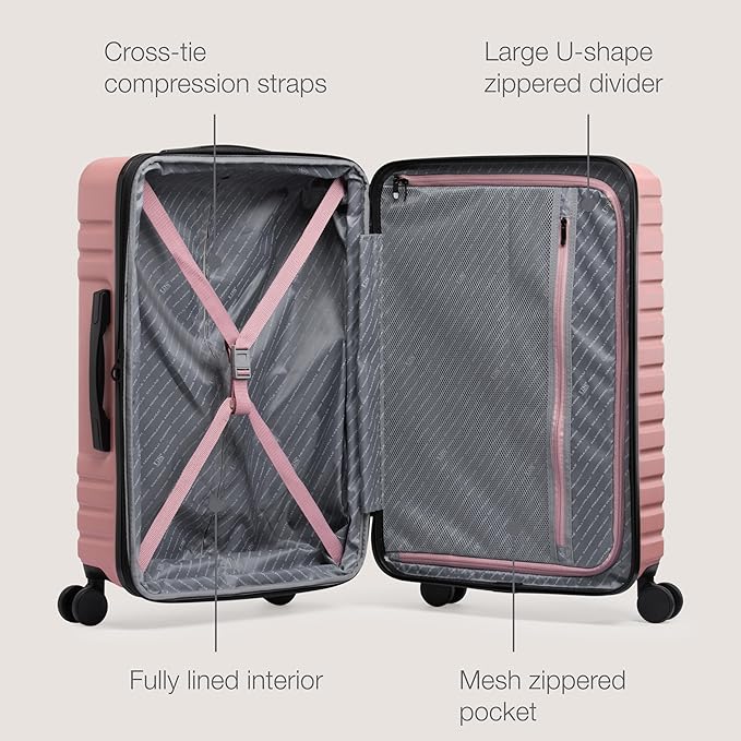 U.S. Traveler Boren Expandable Hardside Rugged Travel Luggage with 8 Spinner Wheels, Rose Pink, 2-Piece Set