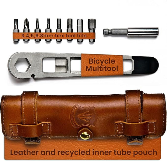 Full Windsor - The Nutter Bicycle Repair Kit – Portable Multi Tool for MTB, Road & Dirt Bikes – Includes Spanner, Magnetic Bit, Tire Levers and Bottle Openers – Compact Brown Case for Bicycle tool kit