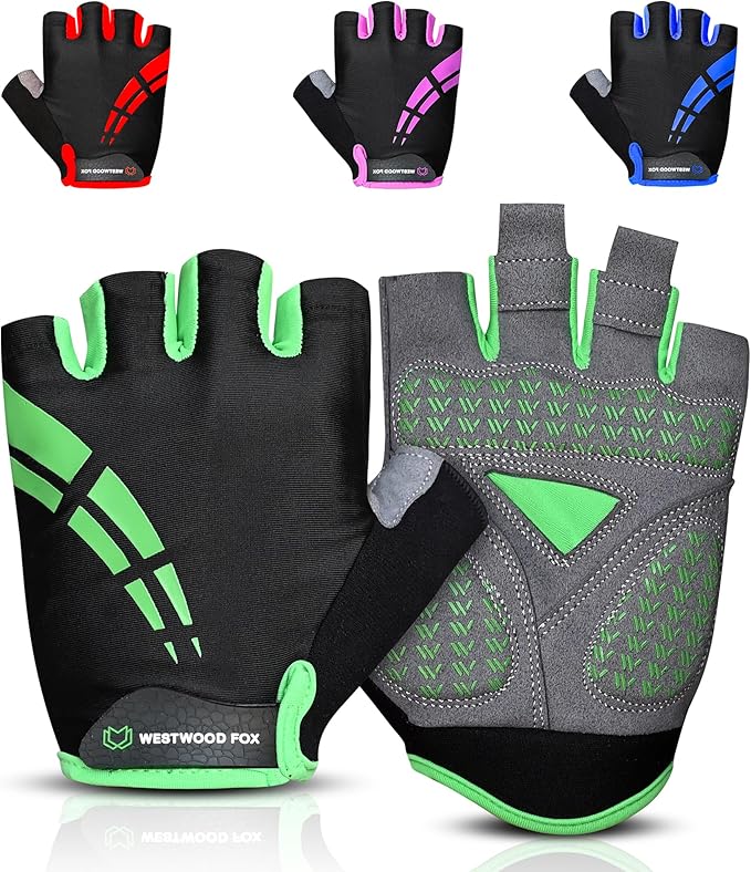 WESTWOOD FOX Cycling Gloves for Men Women,Half Finger Unisex Gel Padded Anti-Slip Mountain Bike Gloves, Breathable Shock Absorption Grip Palm Bicycle Summer Riding MTB Bike Gloves
