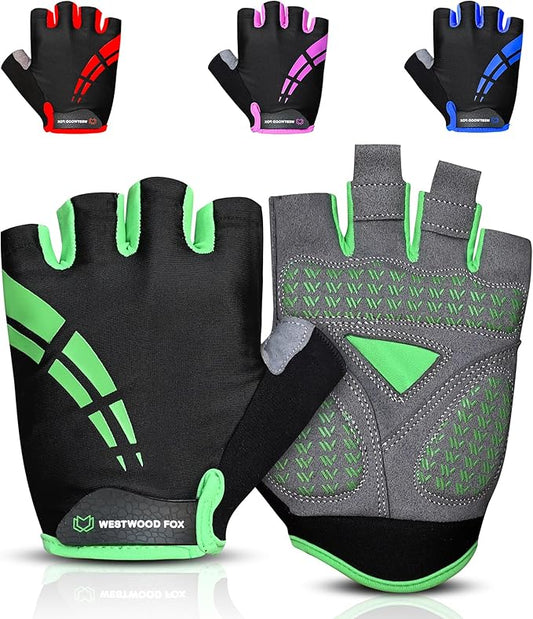 WESTWOOD FOX Cycling Gloves for Men Women,Half Finger Unisex Gel Padded Anti-Slip Mountain Bike Gloves, Breathable Shock Absorption Grip Palm Bicycle Summer Riding MTB Bike Gloves