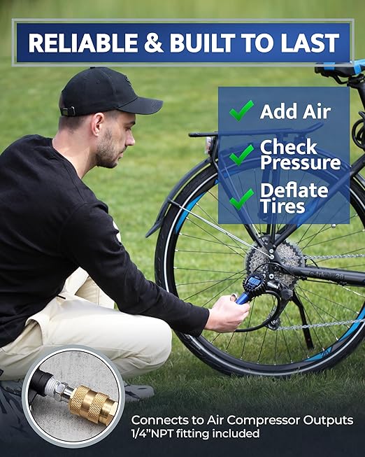 GERCHWAY Presta Valve Air Chuck – Digital Bike Tire Inflator with Pressure Gauge – Schrader to Presta Valve Adapter for Air Compressor