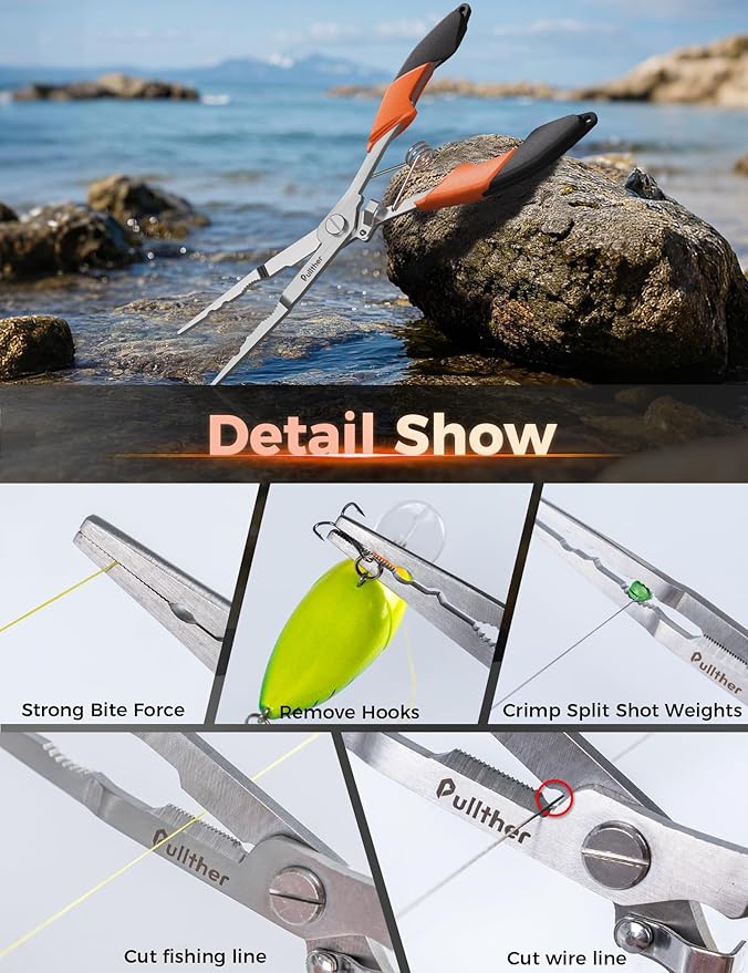 Fish Gripper 9.2",Muti-Function Line Cutter Fishing Pliers, Saltwater Fishing Tool Kit,Fishing Gear with Fishing Lanyard