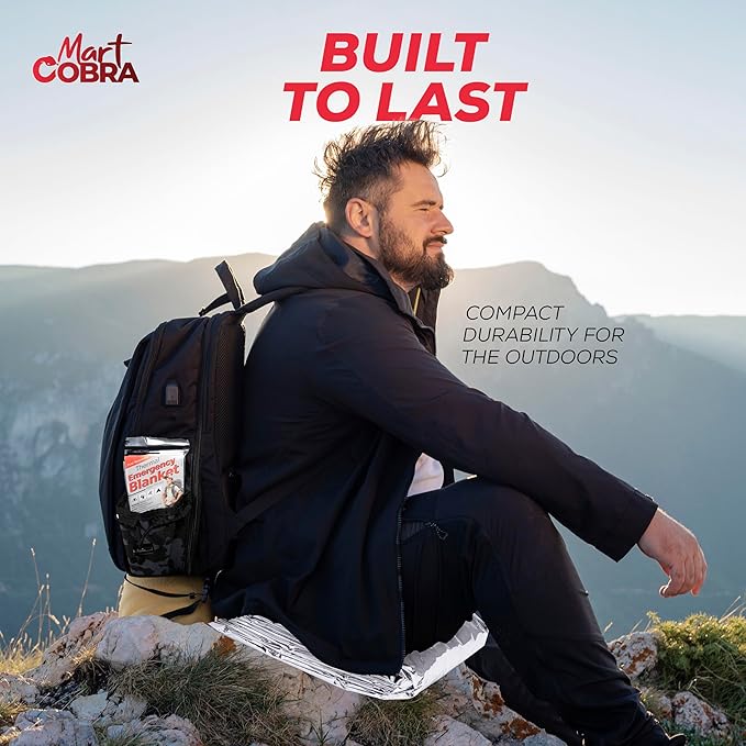 Mart Cobra エマージェンシーブランケット 100枚パック | 反射性保温ブランケット | サバイバルギア | 軽量マイラーブランケット | 体温の90%を保持 | キャンプ、応急処置、ホームレス支援パッケージに必須の大容量パック