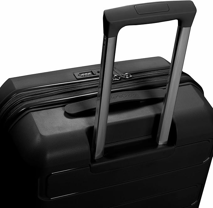 Traveler's Choice パゴサ ハードシェル 拡張可能荷物 スピナーホイール付き, ブラック, 22インチ機内持ち込み