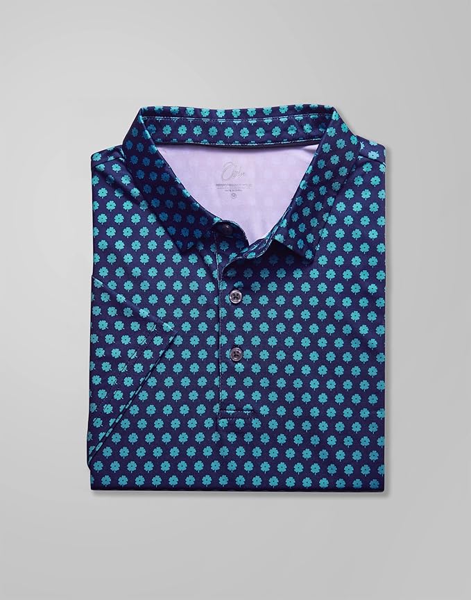Obla Mens Golf Polo Shirts Short Sleeve Dry Fit Performance Moisture Wicking Casual Print Collared Golf Shirts for Men