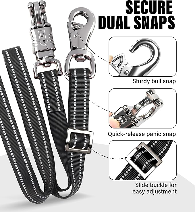 Cross Ties for Horse, Nylon Trailer Tie w/Quick-Release Panic Snap & Bull Snap Horse Trailer Accessories, Adjustable Length Range 42.5" to 73", Equestrian Supplies, Night Trace