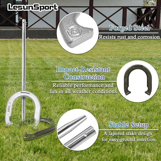 Heavy-Duty Horseshoe Outside Game Set with 4 Forged Steel Horseshoes，2 Steel Stakes and 1 Carrying Bag,Regulation Size Horseshoes Game Set for Outdoor Lawn, Beach, Backyard
