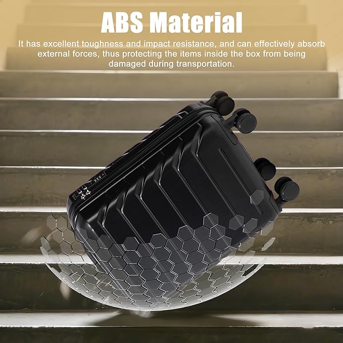 20 Inch ABS Hard Shell Travel Checked Luggage With Combination Lock, Black