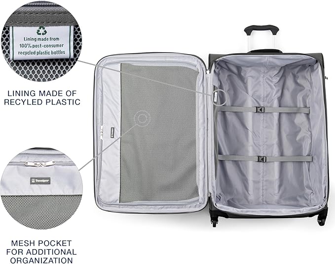 Travelpro Maxlite 5 Softside Expandable Luggage with 4 Spinner Wheels, Lightweight Suitcase, Men and Women, Shadow Grey, Checked-Large 29-Inch