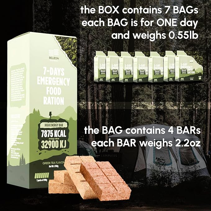 Emergency Food Supply - Green Tea Survival Ration - 20 Years Shelf Life - 7 Days