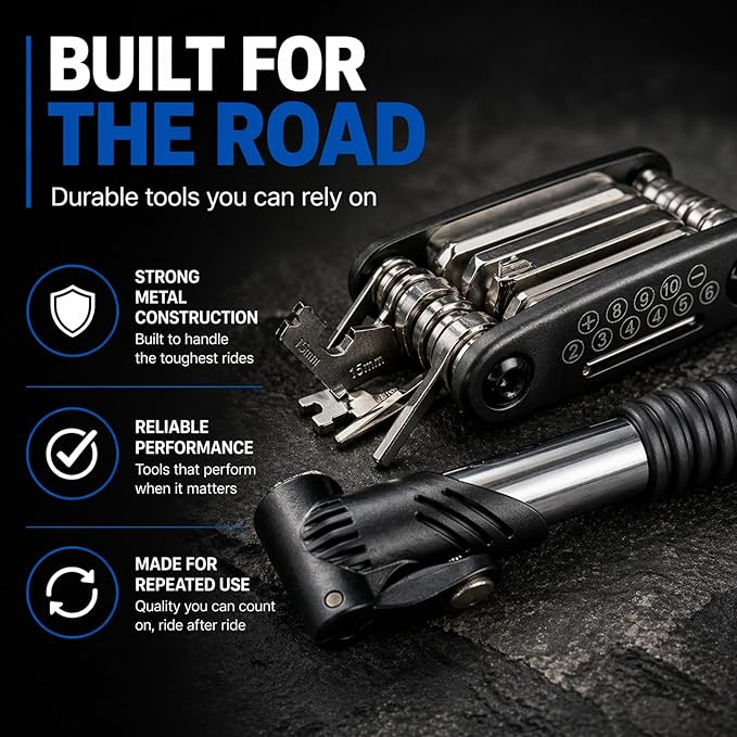 ANGORA BRANDS Bike Tire Repair Kit – All-in-One Bicycle Repair Kit with Pump, Multi Tool & Tire Levers, Portable Emergency Bike Tool Kit for Road, Mountain & Hybrid Bikes