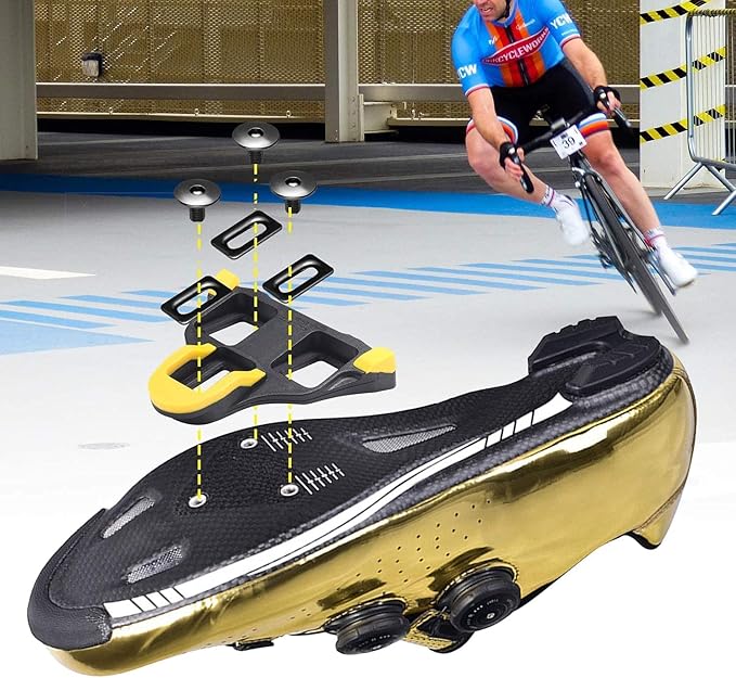 Road Bike Cleats Compatible with Shimano SPD-SL Pedals, Self-Locking Cleats for Outdoor Road & Indoor Cycling Shoes, 3-Hole Replacement Cleats for SH10/SH11/SH12 System