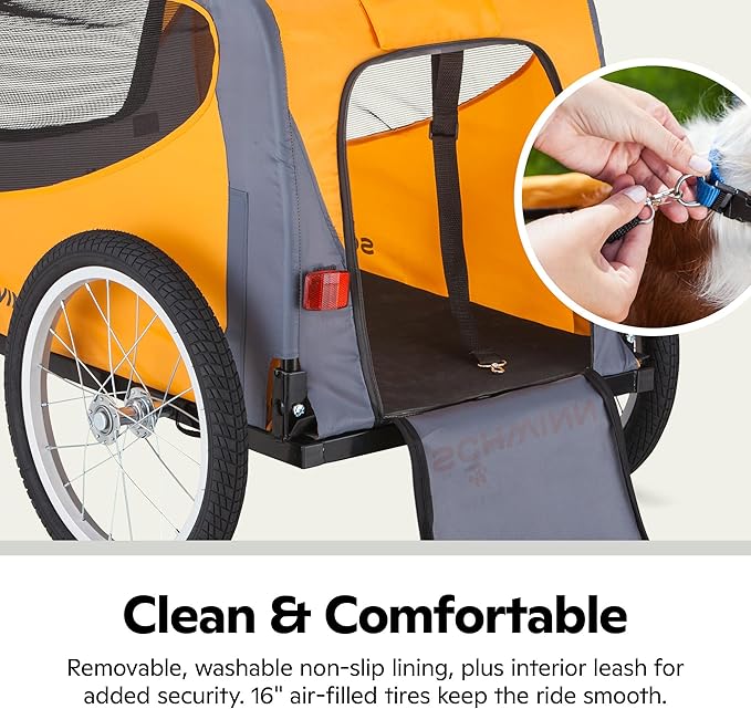 Schwinn 13-SC315 Rascal Bike Pet Trailer, For Small and Large Dogs, Lightweight, Tow with Bicycle, Up to 50 lbs. Small, Orange/Grey