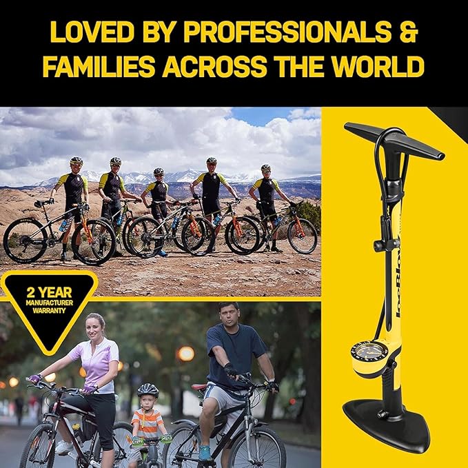 Topeak JoeBlow Sport III High-Pressure Bike Floor Pump – 160 PSI, Durable Steel Barrel, 3” Analog Gauge, TwinHead DX5 Pump Head, Long Hose, Ergonomic Handle, Fits Presta, Schrader, & Dunlop Valves