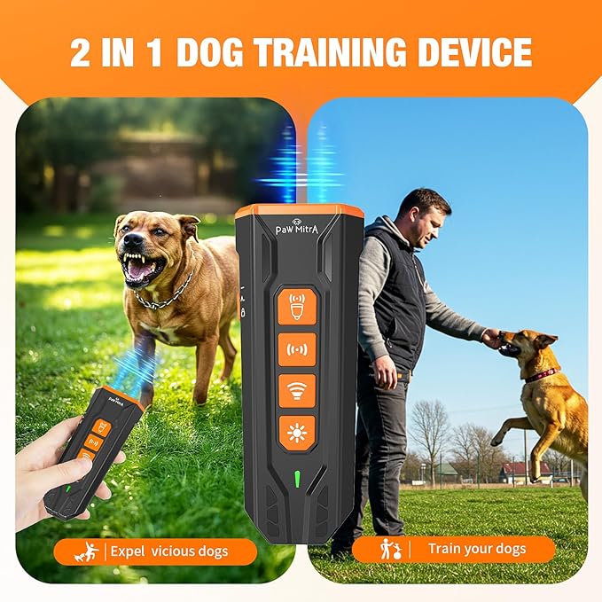 2025 Dog Bark Deterrent Device Rechargeable Ultrasonic Anti-Barking Trainer | 23FT Long-Range No Shock Humane Dog Training Tool, Press Button Instant Control for Indoor & Outdoor Use