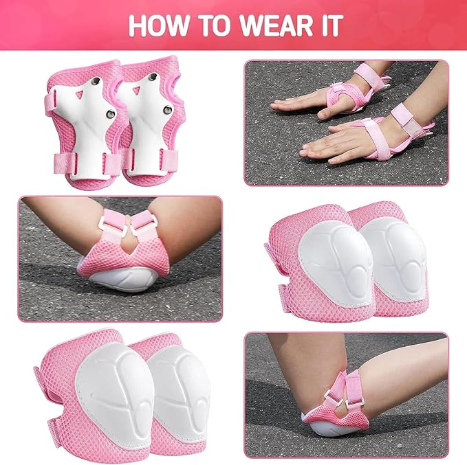 Kids Bike Helmet Set for Boys Girls Toddler Bicycle Helmet Adjustable Skateboard Helmet Protective Gear Set Knee Elbow Wrist Pads for Children Cycling, Scooter, Outdoor Sports